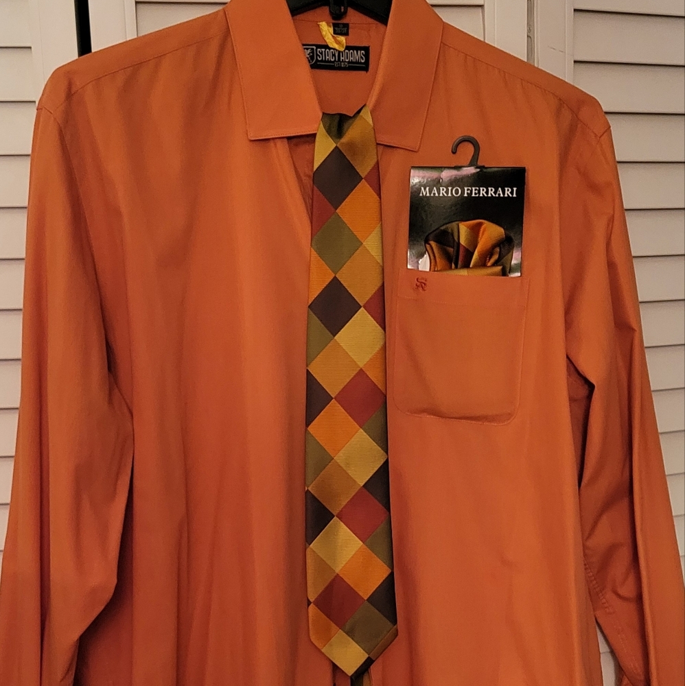 Stacy Adams Orange Shirt with Multicolor Tie